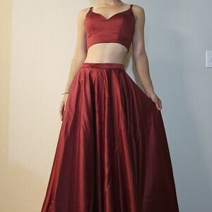 Red Maroon 2 Piece Prom Dress Set